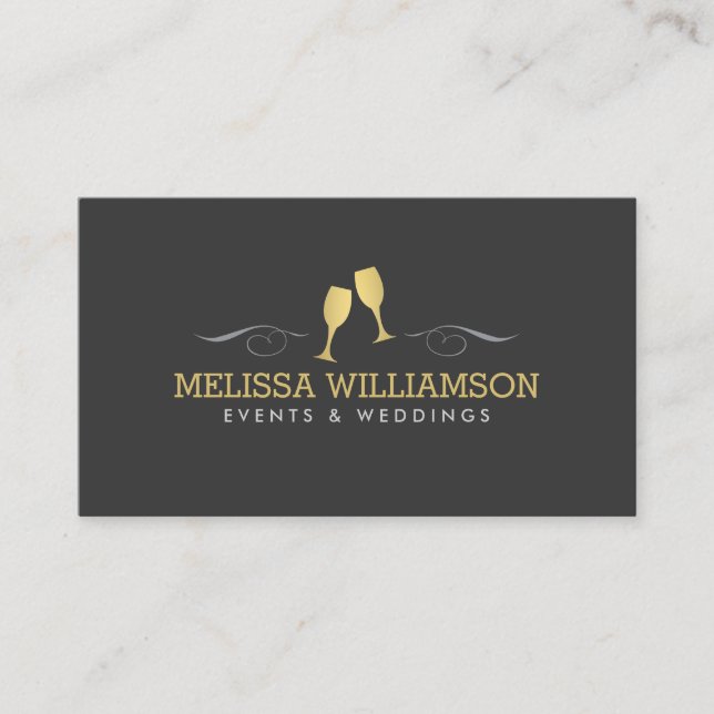Gold Wine Glasser Event Planner Business Card Visitenkarte (Vorderseite)