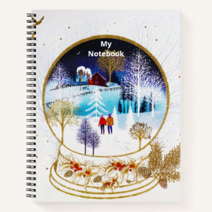 Gold Winter Eve Couple Snowglobe Forest Home Notizbuch