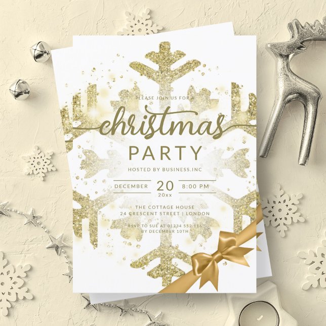 Gold Winter Glitzer Snow Company Weihnachtsband Einladung (Gold Winter Glitter Snow Company Christmas Ribbon Invitation)