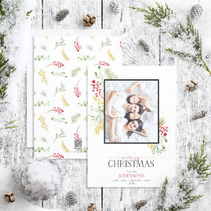 Gold Winter Greenery Frohe Weihnachts Foto Urlaub Feiertagskarte