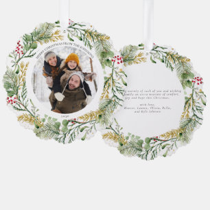 Gold Winter Greenery Frohe Weihnachts Foto Wreath Ornament Karte