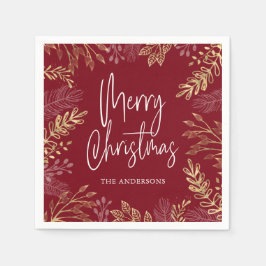 Gold Winter Greenery Red Christmas Serviette