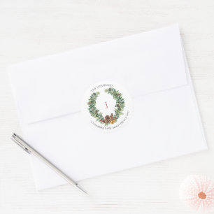 Gold Winter Greenery Wreath Monogram Classic Round Runder Aufkleber