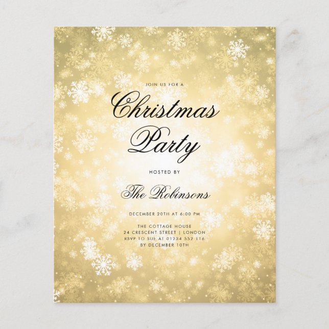 Gold Winter Holiday Einladungsprogramm & Menü (Vorne)