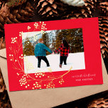 Gold Winter Natural Red Frohe Weihnachten Foto Folien Feiertagskarte<br><div class="desc">Gold Winter Natural Red Frohe Weihnachts Foto Foil Holiday Card *echte Folie</div>