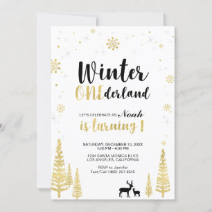 Gold Winter Onederland 1. Geburtstagseinladung für Einladung