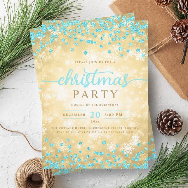Gold Winter Silver Diamonds Christmas Türkis Einladung (Gold Winter Silver Diamonds Christmas Turquoise Invitation)
