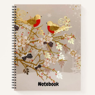Gold Winter Snow Birds Weihnachten Notizbuch
