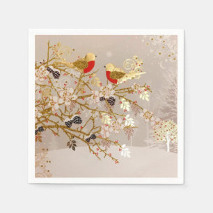 Gold Winter Snow Birds Weihnachten Serviette