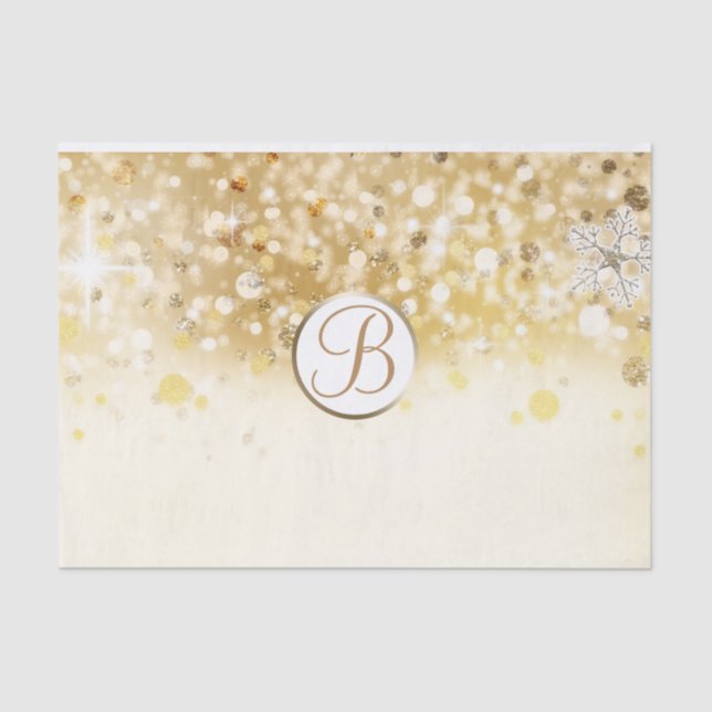 Gold Winter Sparkle Lights Monogram Letter Initial Seidenpapier (Vorderseite)