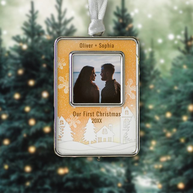 Gold Winter Wonderland Snowy Houses Foto Rahmen-Ornament Silber (Von Creator hochgeladen)