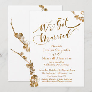 Gold Wir haben mit Botanicals auf Weiß geheiratet Einladung