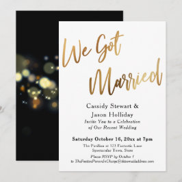 Gold Wir haben Verheiratet Bokeh Black Back Empfan Einladung