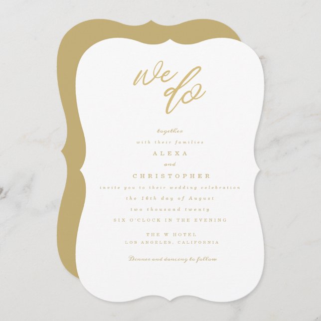 Gold Wir machen Script Beach Wedding Einladung (Vorne/Hinten)
