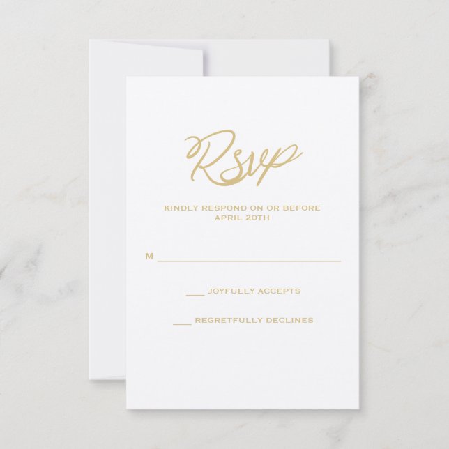Gold Wir machen Script Wedding RSVP Card (Vorderseite)