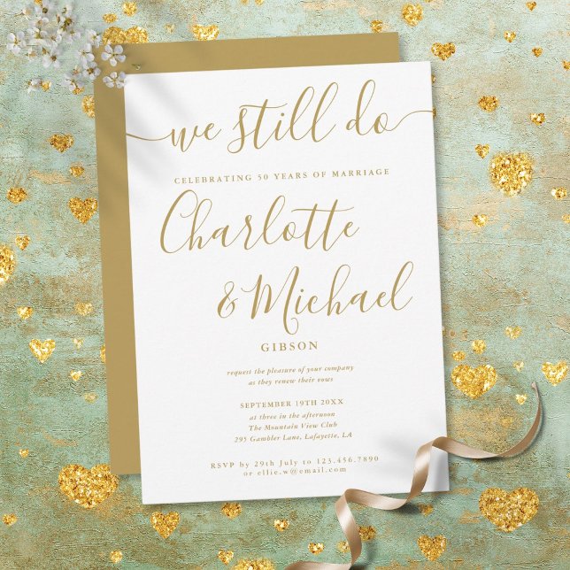 Gold wir noch Skript Vow Erneuerung Anniversary Einladung (Gold We Still Do Script Vow Renewal Anniversary Invitation)