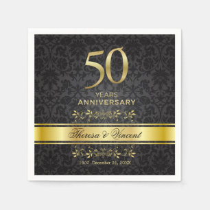 Gold Wirbel Black Damask 50 Hochzeitstag Serviette