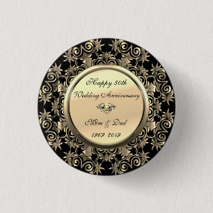 Gold Wirbel Diamond 50 Jahre Hochzeit Button