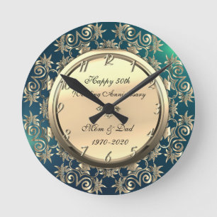 Gold Wirbel Diamond Green 50 Jahre Hochzeit Runde Wanduhr