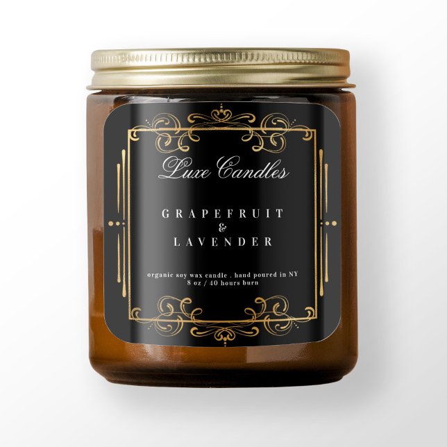 Gold-Wirbel Elegantes Black Candle-Kosmetikprodukt Quadratischer Aufkleber (Von Creator hochgeladen)