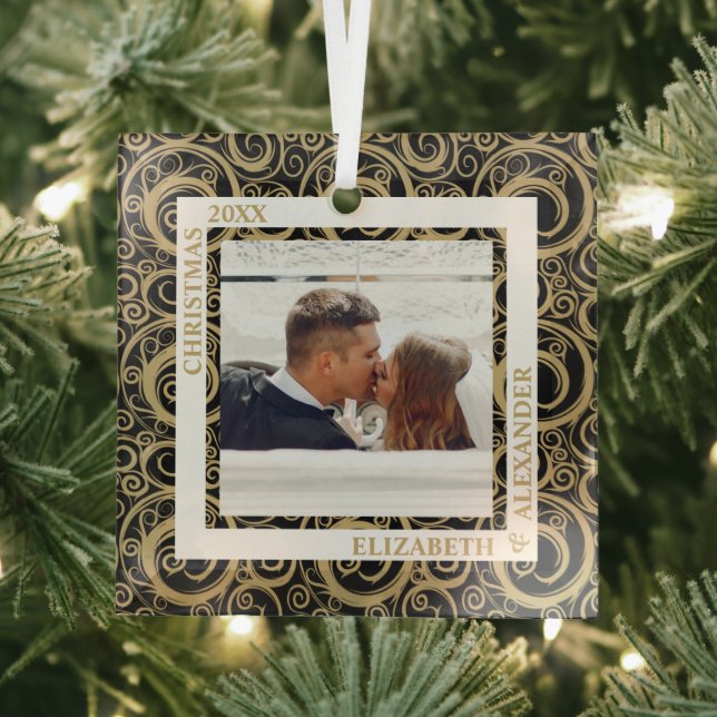 Gold Wirbel Foto Black Ornament Aus Glas (Insitu)