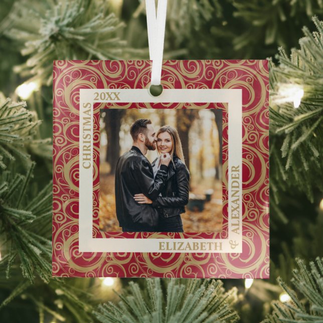 Gold Wirbel Foto Cranberry Ornament Aus Glas (Insitu)