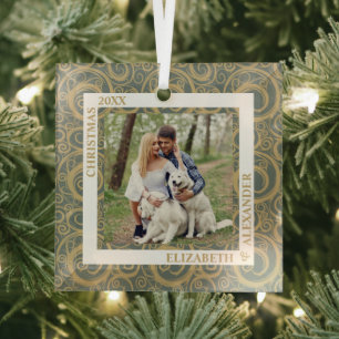 Gold Wirbel Foto Ornament Aus Glas