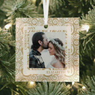 Gold Wirbel Foto Ornament Aus Glas