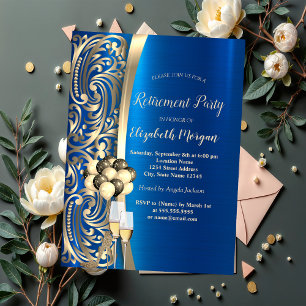 Gold-Wirbel Glass, High Heels Blue Retirement Einladung