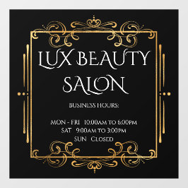 Gold Wirbel Schwarze Elegante Business-Öffnungszei Fensteraufkleber