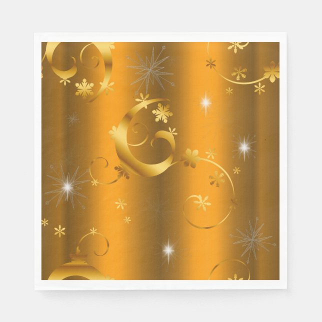 Gold Wirbel und Stars Luxuriöse Weihnachten Serviette (Vorderseite)