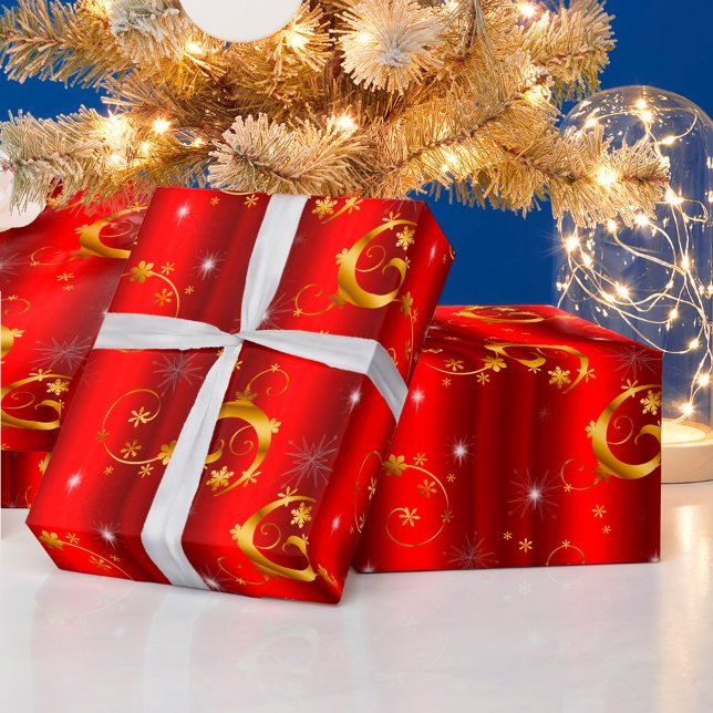 Gold Wirbel und Sterne Weihnachten Geschenkpapier (Von Creator hochgeladen)