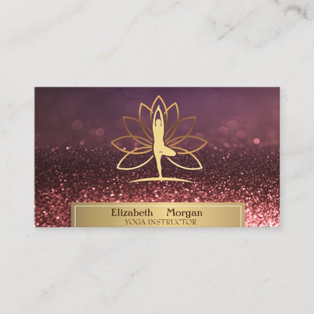 Gold Women Silhouette Lotus Yoga Instructor Bokeh Visitenkarte (Vorderseite)