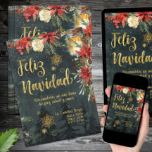 Gold Woodland Spanish Feliz Navidad Weihnachtskart