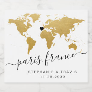 Gold World Map Herzziel Gefallen Bierflaschenetikett