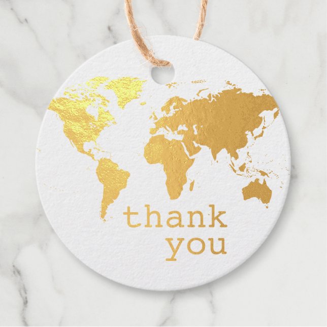 Gold World Map Reisethema Vielen Dank Geschenkanhänger (Vorderseite)