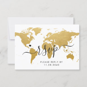 Gold World Map Reiseziel RSVP Karte