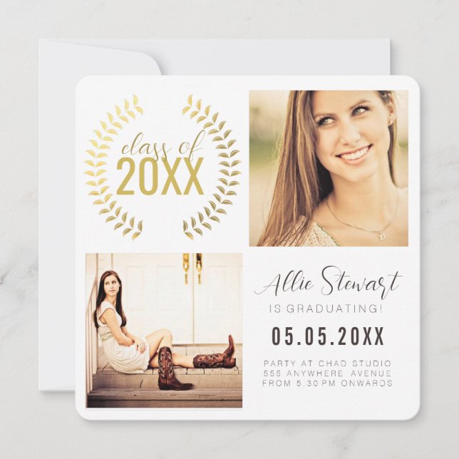 Gold Wreath Class of Graduation Graduate Photo Ankündigung (Vorderseite)