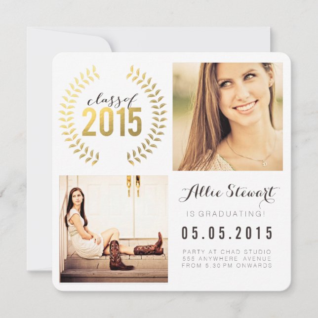 Gold-Wreath-Klasse 2015 Graduate-Foto-Karten Ankündigung (Vorderseite)