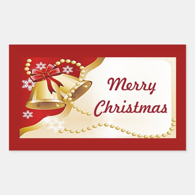 Gold XMas Glocken, Perlen und Schneeflocken Sticke Rechteckiger Aufkleber (Vorderseite)