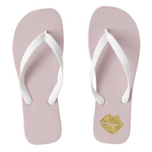 Gold XOXO Lippen Flip Flops (Fußbett)