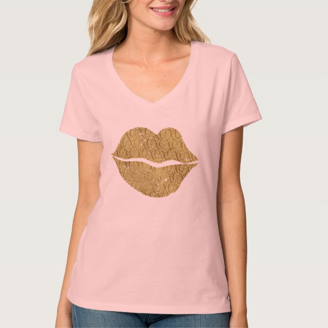 Gold XOXO Lippen T-Shirt (Vorderseite)