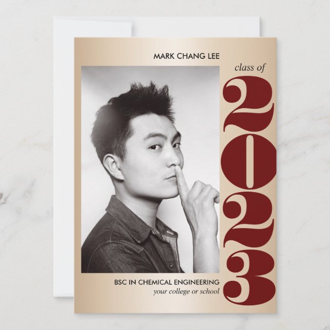 GOLD YEAR | BURGUNDY UNI FOTO ABSCHLUSS KARTE (Vorderseite)