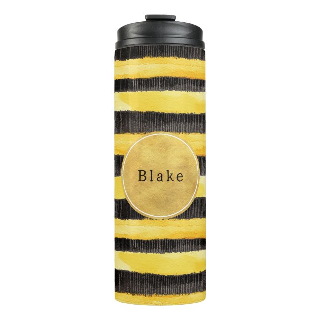 Gold Yellow Black Bee Stripes Thermosbecher (Vorderseite)