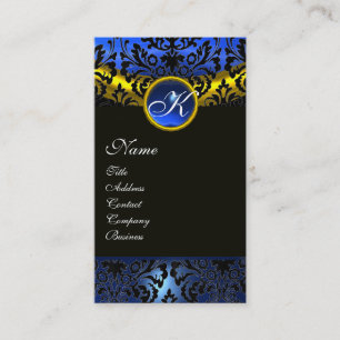 GOLD YELLOW BLACK BLUE SAPPHIRE DAMASK MONOGRAMM VISITENKARTE
