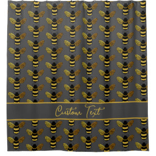GOLD YELLOW BLACK BUMBLEBEE PATTERN BEE GRAY BROW DUSCHVORHANG