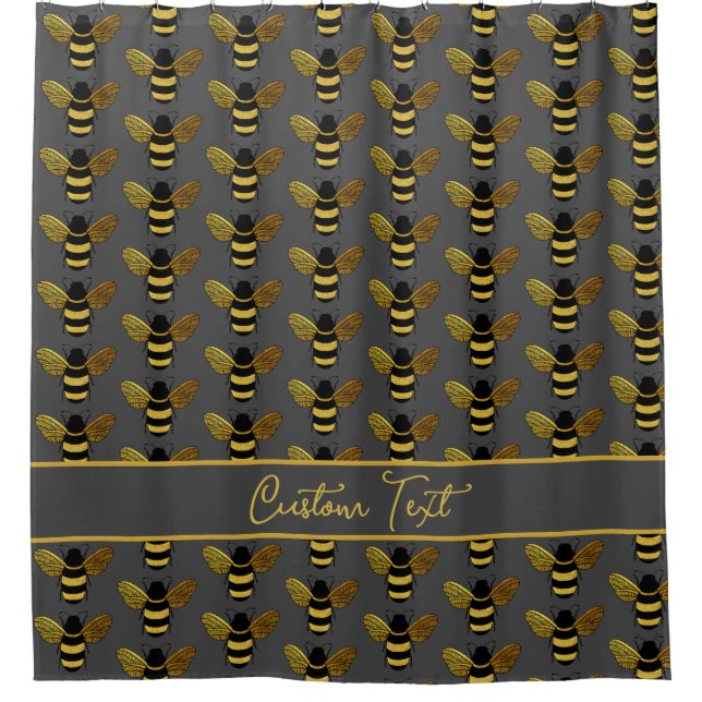 GOLD YELLOW BLACK BUMBLEBEE PATTERN BEE GRAY BROW DUSCHVORHANG (Vorderseite)