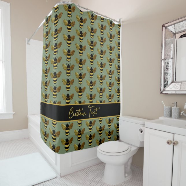 GOLD YELLOW BLACK BUMBLEBEE PATTERN TEXT WURDE GRE DUSCHVORHANG (Beispiel)