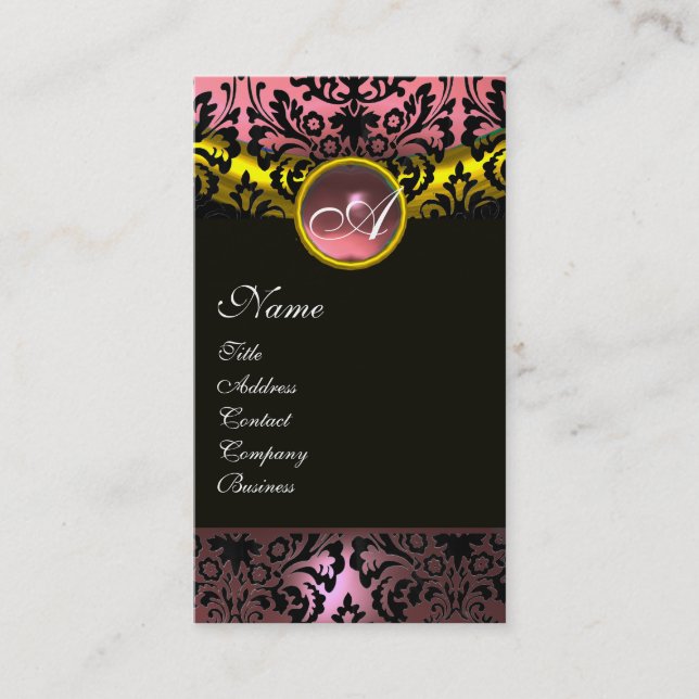 GOLD YELLOW BLACK PINK AMETHYST DAMASK MONOGRAMM VISITENKARTE (Vorderseite)
