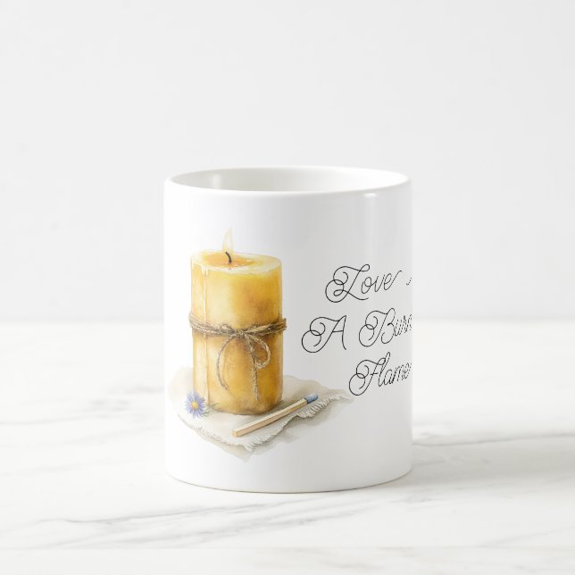 Gold Yellow Candle Blue Flower Love Burning Flame Kaffeetasse (Mittel)